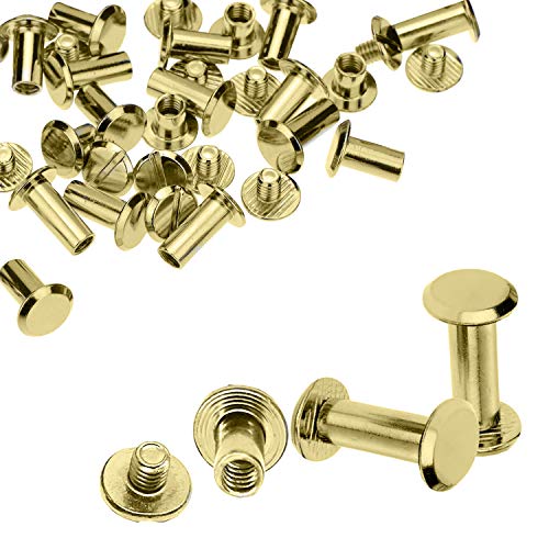 Trimming Shop 9 x 20mm Chicago Screw Gold Flat Head, Anti Resistant, Lightweight, Durable, Brass Rivets, for Leathercrafts, Arts, Book Binding, Handicrafts, DIY Decoration, 50pcs