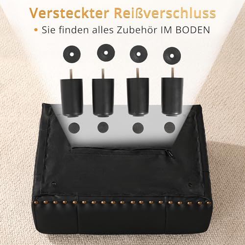 LUE BONA Fußhocker - Fusshocker Gepolstert für Sessel Schreibtisch Wohnzimmer Schlafzimmer und Schlafsaal - Ottoman, Kunstleder, Schwarz – Ansicht 6