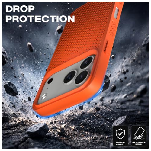Image of Pikkme Back Cover for iPhone 17 Pro | Honeycomb Cooling Design | Silicone Heat Dissipation | Mag-Safe Compatible | Shockproof Camera Protection Bumper Case (Orange)