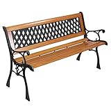 VINGLI Outdoor Bench Metal Garden Bench Front Porch Bench, Wood Patio Bench w/PVC Backrest Cast Iron Love Seat Park Bench (Diamond)