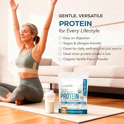 LIVEGOOD Complete Plant Based Protein Powder with Organic Pea Protein and Essential Amino Acids for Muscle Support, Recovery, Energy and Daily Nutrition, Vanilla Protein Supplement (30 Servings)