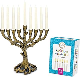 Menorah Tree of Life Mini, Brass - White Candles for All 8 Days