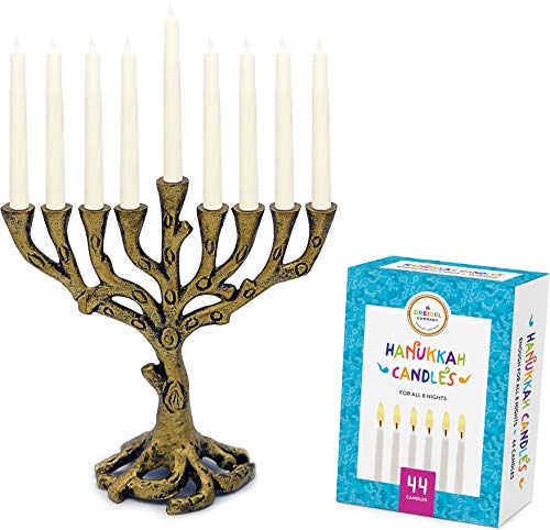 Menorah Tree of Life Mini, Brass - White Candles for All 8 Days