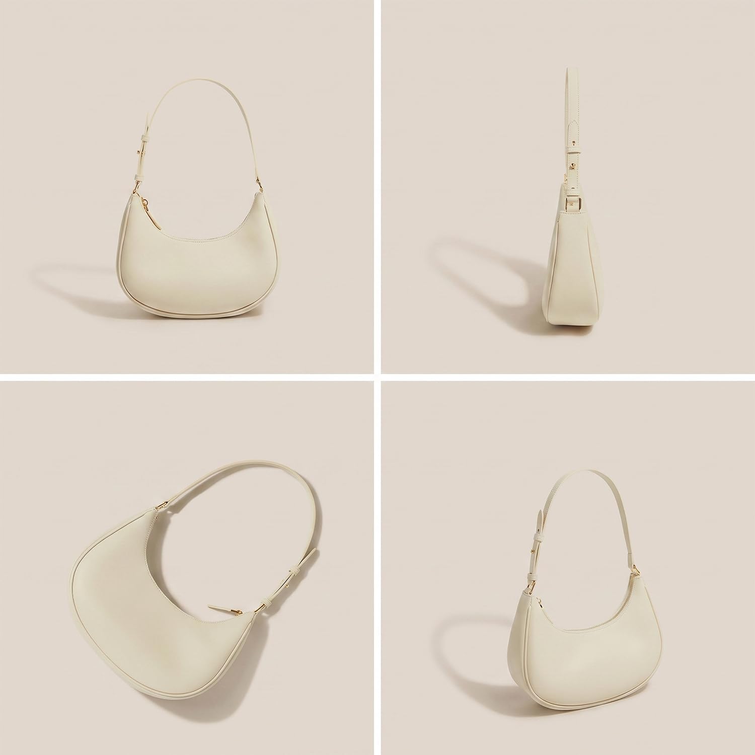 Bolso Bandolera Mujer de Cuero Genuino Blandito, Bolso de Hombro Media Luna Axila, Elegante Bolso Baguette Minimalista Casual Diario Rosa