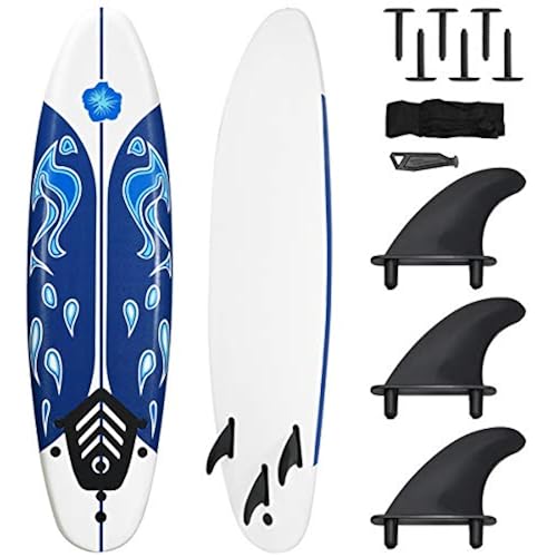 Giantex Surfboard, 6 Ft Stand Up Surfing Board w/ 3 Detachable Fins, Safety Leash, Non-Slip Lightweight Foam Surfboard for Kids, Teenager, Adults