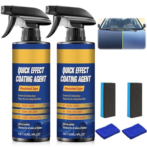 2Pcs Advanced Car Quick-Acting Coating Agent Spray, Car Scratch Wax Polish Quick Effect Coating Agent Spray for Shine & Protection, Cars Wax Oil Film Emulsion Glass Cleaner for Vehicles