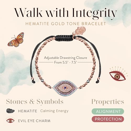 KARMA AND LUCK - Walk with Integrity - Women's Genuine Hematite Stones Gold Tone 5.5" to 7.5" Bracelet with Adjustable Drawstring Closure Handmade in Southeast Asia2