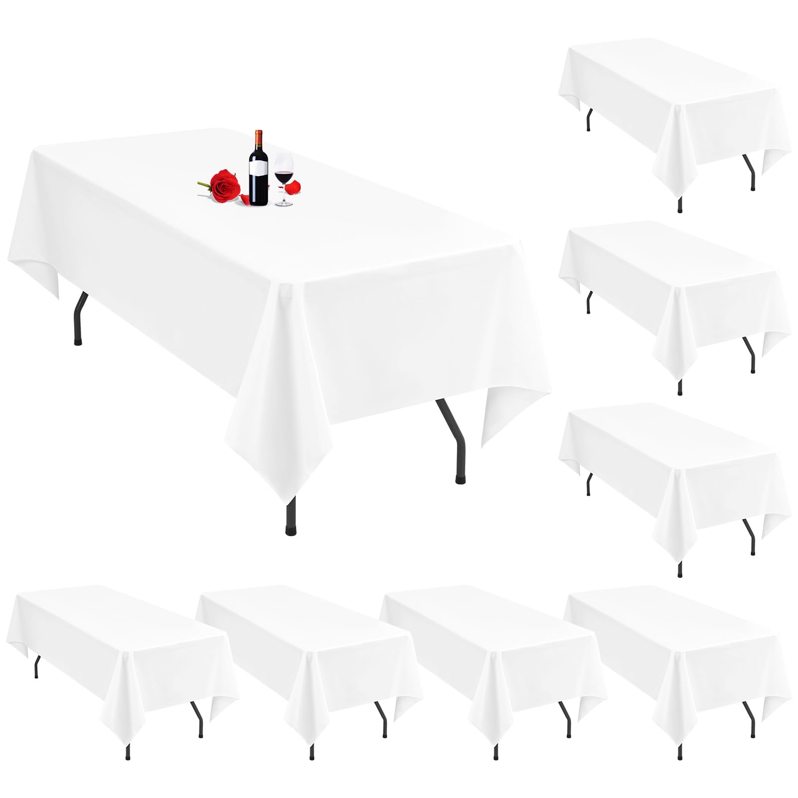 Paquet de 8 nappes Blanches 153x260 cm nappes rectangulaires Nappe Blanche pour Table de 6 Pieds Nappe en Tissu Polyester lavables rectangulaires pour Banquet de fête de Mariage