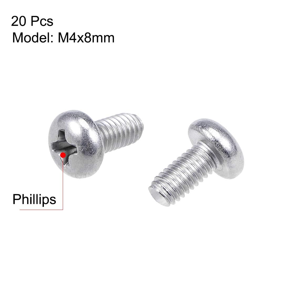 TOP-VIGOR 20Pcs Cross Pan Head Machine Screws, M4x8mm Phillips Round Head Screws Bolts for Machinery Furniture, Car - Image 3