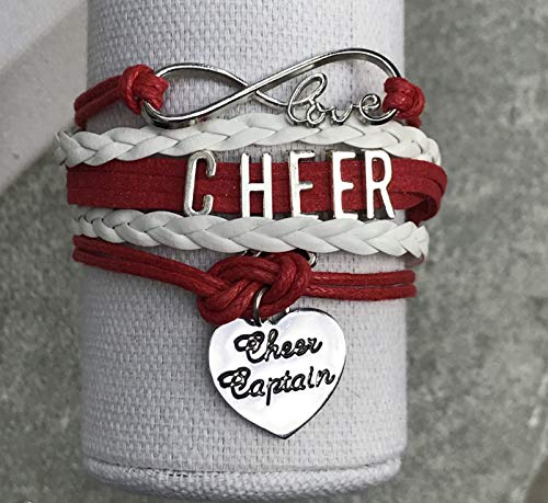 Sportybella Cheer Captain Charm Bracelet- Captain Cheerleading Bracelet- Cheer Jewelry - Gift For Cheerleader (Red/White)4