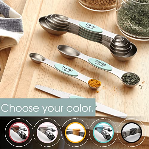 Image of Spring Chef Stainless Steel 8 Magnetic Measuring Spoons for Kitchen, Mint