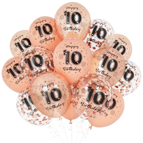 Unisun 10º balões de aniversário, decorações de aniversário 10 anos para meninas, Happy Birthday balões de decoração 10 aniversário ouro rosa para aniversários festa artigos