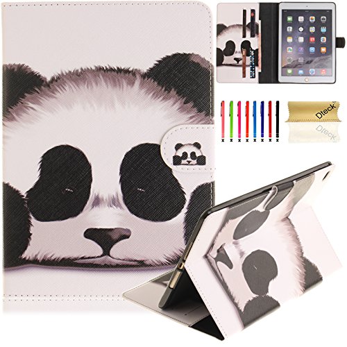 Dteck 9.7 Inch Case for Apple iPad Air 2 2014 Released Tablet (A1566/A1567) - Slim Fit Pretty Flip Folio Stand PU Leather Protective Case Cover with Card Slots/Stylus Pen (Cute Panda)