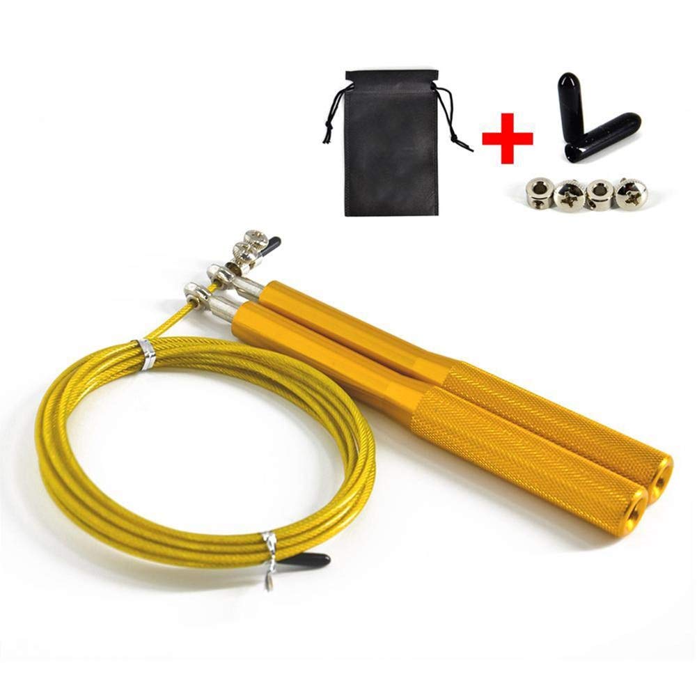 Cuerda de saltar ajustable con rodamientos para fitness y boxeo en color amarillo
