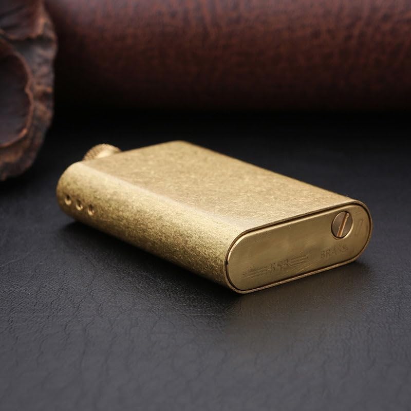 Vintage Brass Pocket Lighter Kerosene Refillable, Unique Pull-Out Ignition, Trench Lighter, Cool Lighters for Men, Portable Soft Flame Lighter, Gifts for Husband Boyfriend Father(Brass knurling)