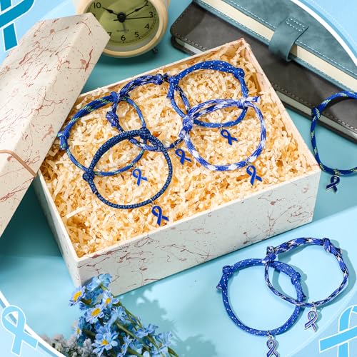 Tondiamo 30 Pcs Prostate Cancer Awareness Bulk Colon Cancer Awareness Bracelets Anti Bullying Blue Ribbon Accessories for Men Women Child Abuse Prevention Charity Recognition Public Even4