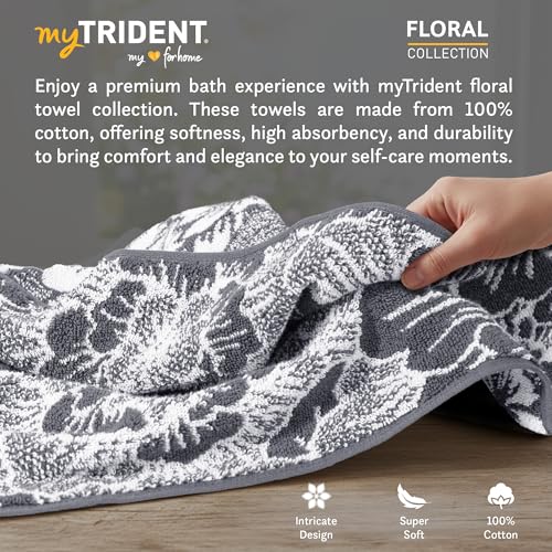 Image of MYTRIDENT Towels for Bath, Floral Collection, 100% Cotton Towel, 1 Pc Bath Towel (75 cm x 150 cm) - Grey