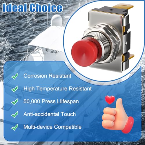 Image of Horn Button, Boat Horn Switch, SPST Momentary Contact Switch, 12V /24V Dual Voltage, Red Button MOM On Off, Screw Terminals 15A /10A Corrosion Resistant Push On Off for Boat Trumpet Electrical (2 Pcs)