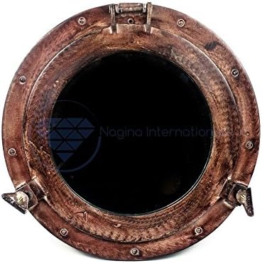 Nagina International Espejo de buey náutico marrón vintage de 17 pulgadas con diseño de náutica  Hermosa decoración de pared para el hogar  Regalos