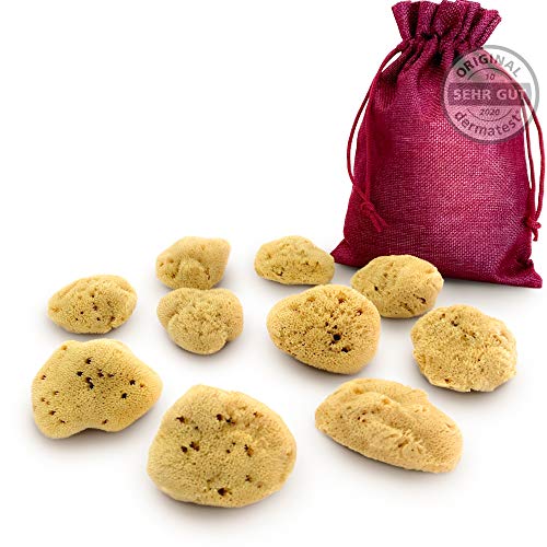 tom&pat® Menstruatiesponsen – DERMATEST: ZEER GOED – incl. jute hygiënezakje – ongebleekte natuurlijke spons als natuurlijk tamponalternatief, Menstruatiesponsjes herbruikbaar (10x 5-7 cm)