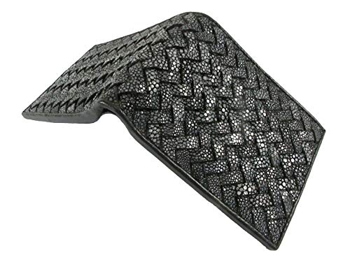 Genuine Polished Stingray Shagreen Skin Leather Intrecciato Braid Handmade Bifold Wallet New (Black)4