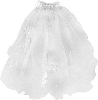 Véu de menina de flor de renda véu de pérola com pente de cabelo laço véu de cabelo 50 cm Acessórios de cabelo para festa infantil