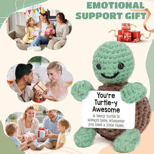 Image of Handmade Crochet Turtle Present | Emotional Positive Desk Decor with Message Card for Friend, Sister, Girls, Daughter, Coworker | Thoughtful Keepsake for Any Occasion