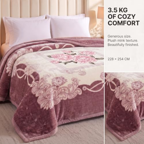 Image of BSB HOME 280 GSM Mink Blanket, Premium Soft Warm Cozy Plush Blanket for Double Bed, Ultra Soft Comfortable Winter Bedding, Elegant Printed Blanket, 90 x 100 Inches (229 x 254 cm) - Mauve
