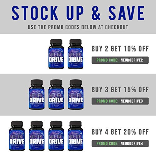 NeuroDrive Premium Brain Health and Focus Supplement, Memory and Mental Clarity Support - Natural Nootropic Brain Function Supplements - Help Boost Concentration and Alertness - Mental Energy Booster