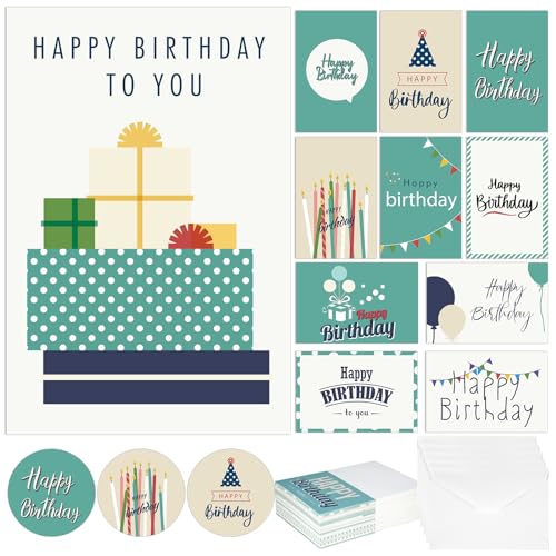 Image of Harloon 200 Pack Happy Birthday Card Assorted Bulk with Blank Envelopes and Stickers 4 x 6 Inches Greeting Blank Happy Birthday Cards for Men Women Adults Kids, 20 Styles(Elegant Style)