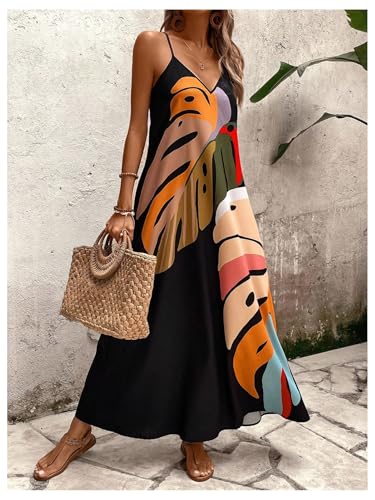 Image of GORGLITTER Women's Sleeveless V Neck Oversized Maxi Long Dress Boho Bump Friendly Graphic Casual Beach Flowy Sun Dress