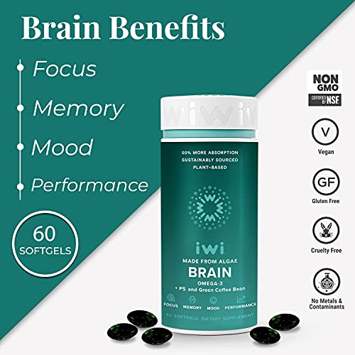 Iwi Omega 3 And Brain Vegan Supplement Bundle Pack - Omega 3, 6, 7, 9 And Epa + Dha,Vitamin B6 & Green Coffee Bean Extract #TOP4