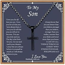 IEFLIFE Cross Necklaces Gifts for Men, Silver/Black/Gold Cross Necklace Box Chain Necklace for Men, Fathers Day Christmas Religious Baptism Christian Gift for Dad Son Boyfriend Husband Step Dad