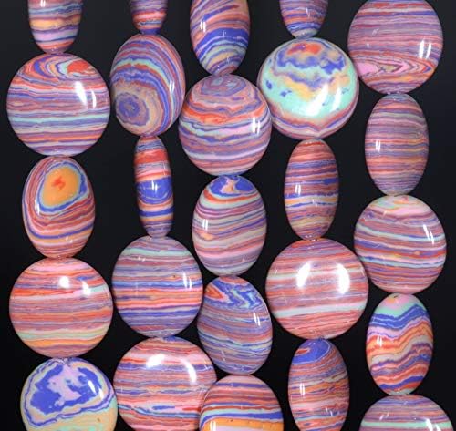 14MM Rainbow Matrix Turquoise Gemstone Flat Round Circle Loose Beads 7.5''