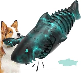 XIUNPR-6 Dog Chew Toy for Aggressive Chewer Squeak Dog Toys for Medium Large Dogs,Dog Toothbrush 100percent Natural Rubber Durable Toy with Unique Shark Design