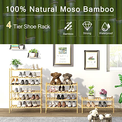 4-Tier Bamboo Shoe Rack For Entryway, Stackable | Heavy Duty | Multi-Function, Free Standing Shoe Racks For Bedroom Hallway Closet #TOP4