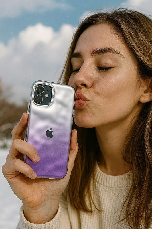 Image of COVERLY for iPhone 15 Pro Max Case - Trendy Ombre Dual Tone Lavender Aurora with Metallic Bezel | Holographic Glossy Gradient Back Cover | Shockproof Slim Fit Soft Silicone | Designer Case for Girls