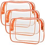 PACKISM Clear Makeup Bag with Zipper, 3 Pack Beauty Clear Cosmetic Bag TSA Approved Toiletry Bag, Travel Toiletry Bag, Quart Size Bag Carry on Airport Airline Compliant Bag, Orange