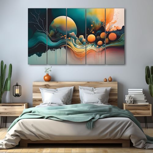 Image of The Castle Decor Abstract Art Multiple Frames Wall Painting for Living Room, Bedroom, and Hotels - Wooden Framed Digital Artwork (Multi Color - Design 1, 36x60 Inch)