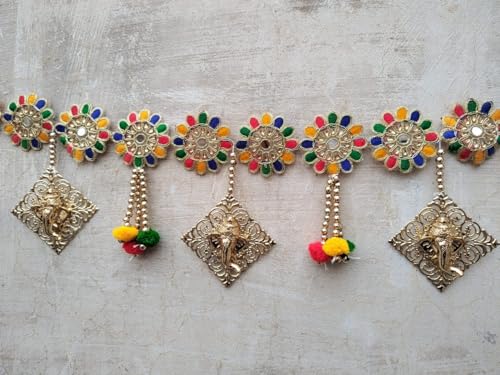 Image of Nutts Traditional Handmade Bandhanwar with Decorative Gota Bells and Pompoms Decor Item for Decorations (BDHW12)