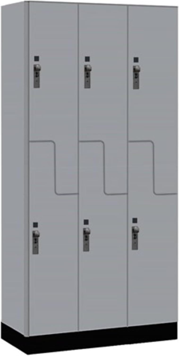Salsbury Industries 12" Wide Premier Wood Locker-Double Tier 'S' Style-3 Wide-6 Feet High-15 Deep-Winter Fog-Black Hasps