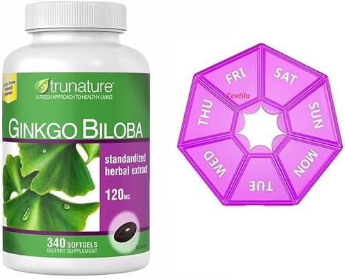 Trunature gingko biobla 120 mg 340 cápsulas blandas paquete con organizador semanal de píldoras