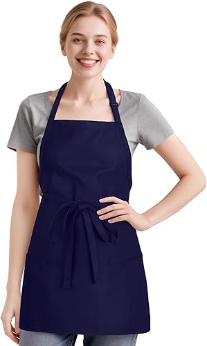 NLUS Delantal de cocina con 3 bolsillos, delantal ajustable para chef para mujeres y hombres