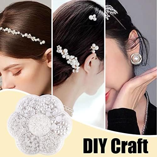5600pcs Nail Pearls, Stick on Hair Pearls Flat Back Round Face Gems for DIY Cell Phone Makeup Festival Carnival Decor2/3/4/5/6/8/10mm White