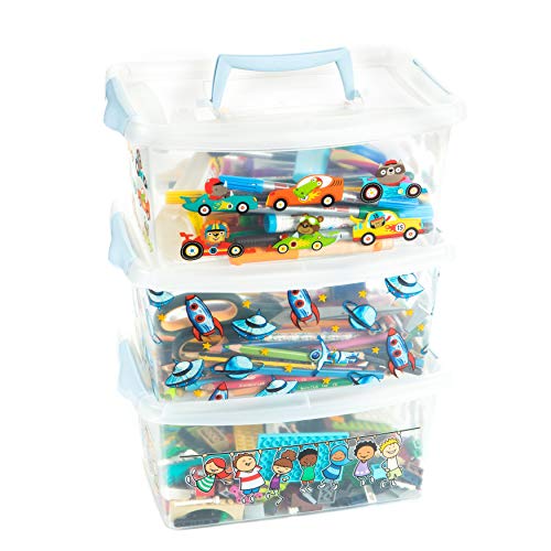 Aufbewahrungsbox für Kinder, Blau, 3 Stück, Kunststoffbehälter mit Deckel, 4 l, mit Griff, für Kinder