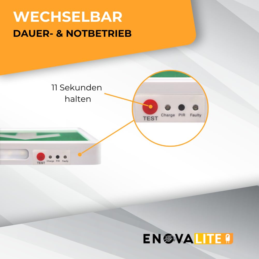 LED Fluchtwegleuchte Notleuchte mit Anti-Panik-Licht, Akku und Test-Funktion - Dauerbetrieb o. Notbetrieb - Rettungsweg Notausgang Notfall EXIT