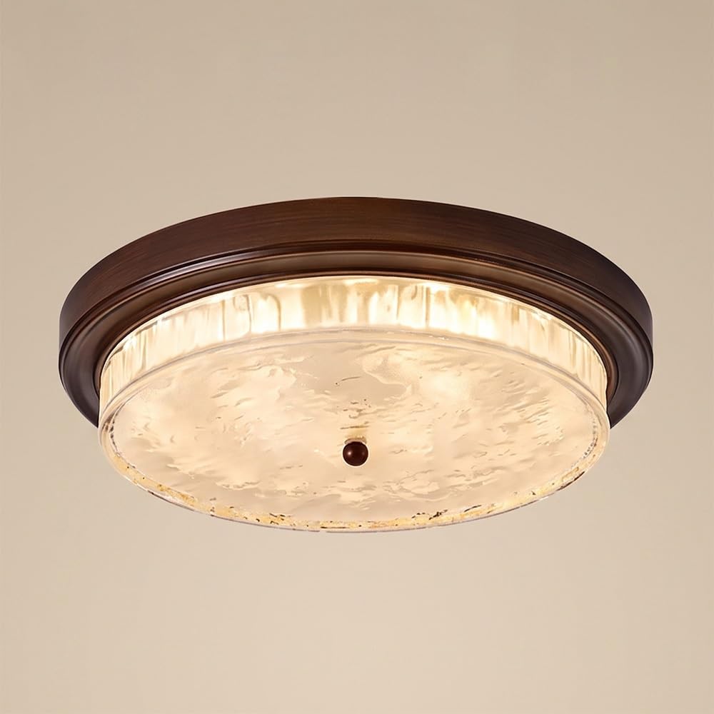 Okrągła Wpuszczany LED Lampy Sufitowa Vintage, Plafon Szkło Falowanie Wody Minimalistyczne 3 CCT Regulowana Brązowe Oświetlenie Sufitowe do Sypialnia Gabinet Wejście(47cm/18.50in)