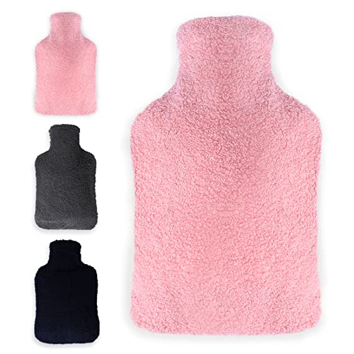 ONKING Wärmflasche mit Teddyfleece Bezug - 2 L Wärmflasche mit Känguru-Tasche, 8 Std. Länger Warm Halten Handwärmer für Kind Frau Mann- Rosa Cover