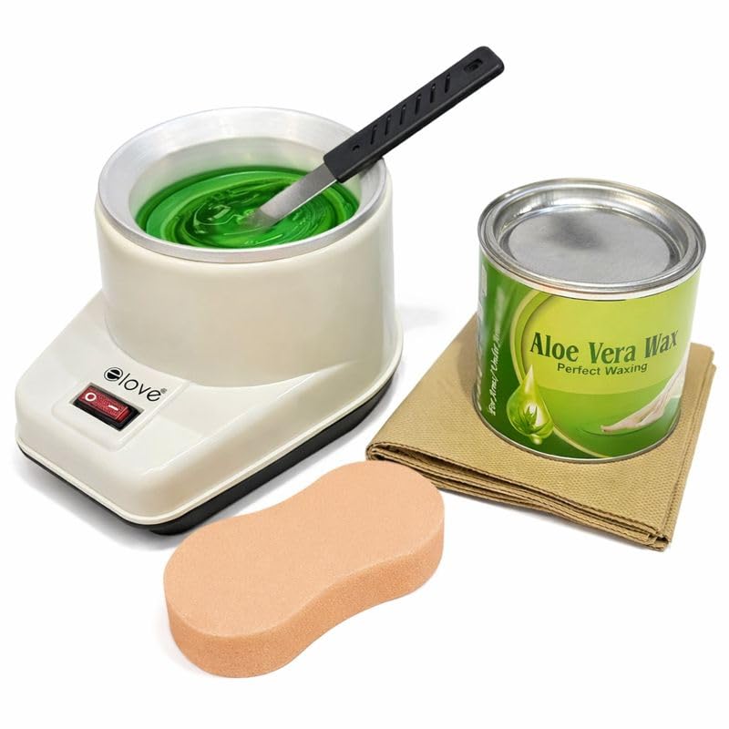 Elove Wax Heater Machine Hair Removal Kit for Women & Men | Full Body Aloe Vera Wax 600 ml | 15 Large Waxing Strips (110 G...