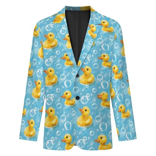 Yellow Rubber Duck and Bubbles Printed Men's Classic Fit Suits Funny Casual Stylish Two Button Blazer4